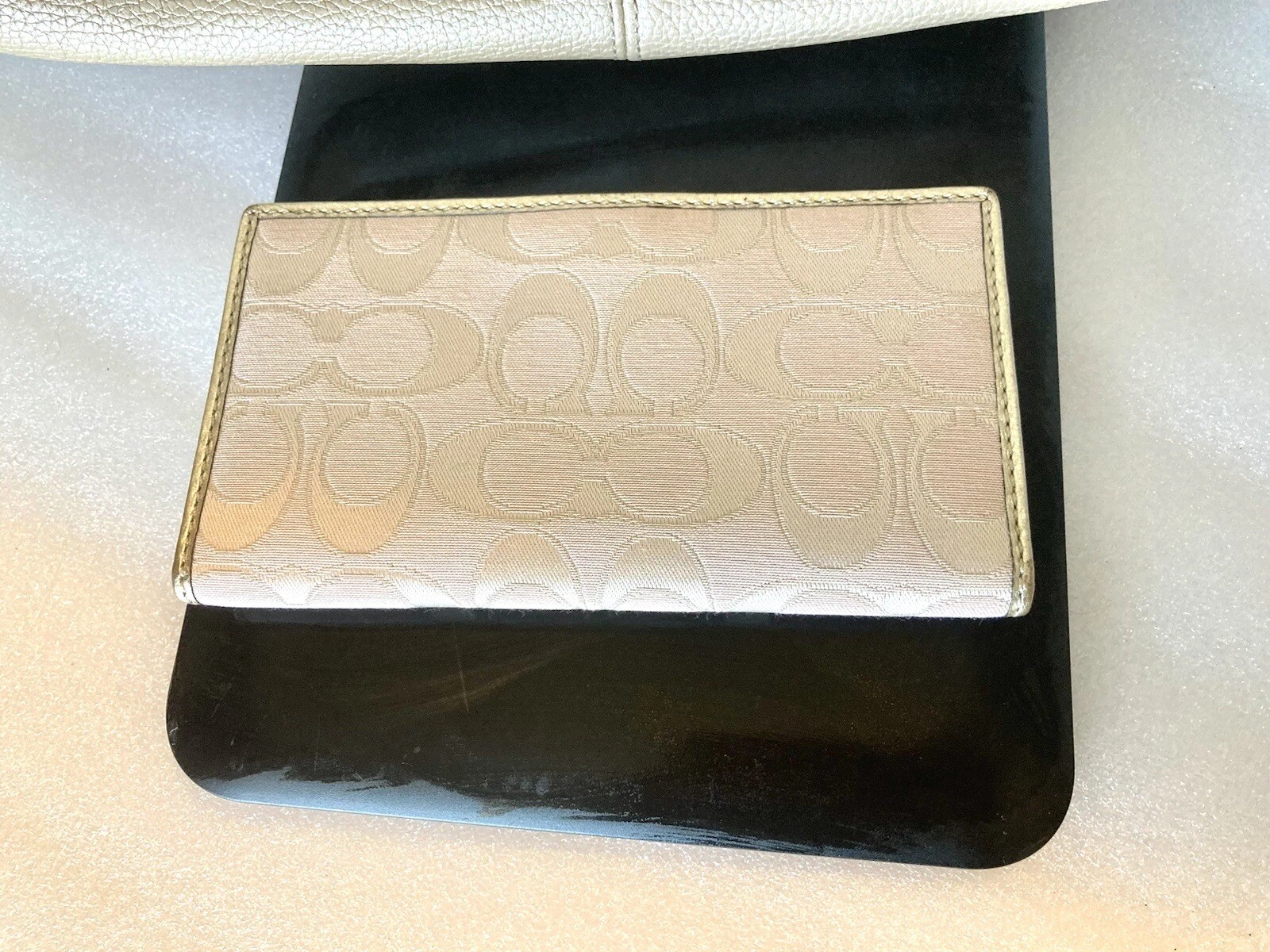 Coach Penelope Crema Champaign Pelle Metallizzata Borsa Tote Bag Borsetta e Portafoglio Pieghevole