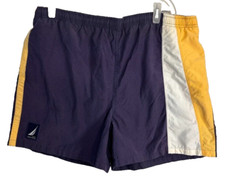 VTG 90's Swim Trunks Shorts Nautica Blue Yellow Logo Mens XL 38 x 5 Pockets