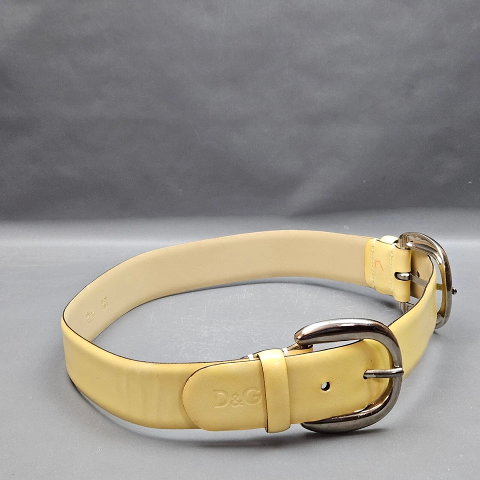 Dolce Gabbana Womens Belt Size 32 80 CM Yellow Leather Dual Buckle - Image 2 of 4