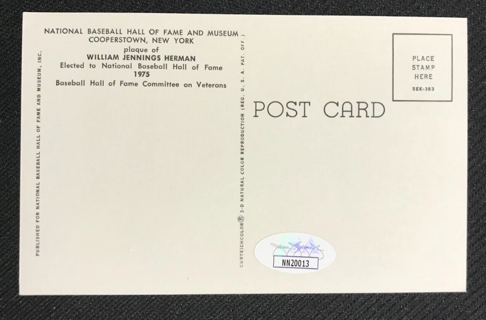 Billy Herman Signed HOF Plaque Postcard JSA Certified MLB Dodgers/Cubs (d.1992)! - Image 3 of 4
