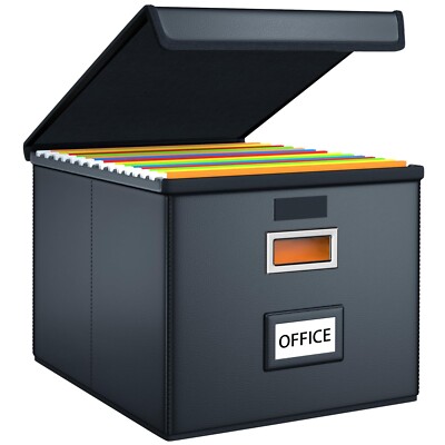 Huolewa Upgraded File Organizer Box with Lid, Collapsible Faux Leather Hangin...