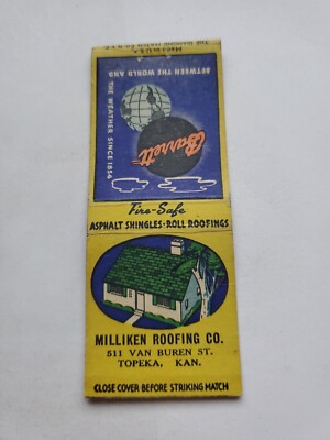 Milliken Roofing Co. Topeka Kansas Matchbook Cover