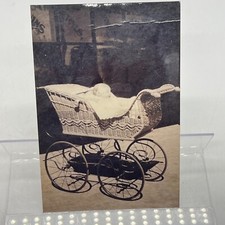 Vintage Photo Baby Girl Infant in Large Wicker Baby Stroller early 1900s 4 x 6