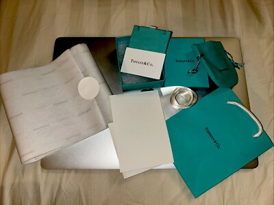Tiffany & Co. Empty Necklace Blue Box Bag Pouch Ribbon Tissue Care & Note Card