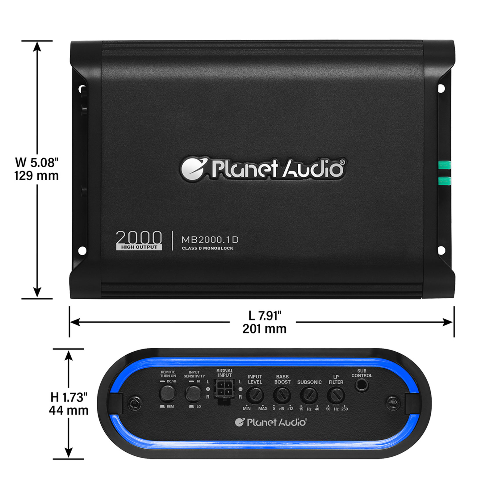 Planet Audio MB20001D 2000 Ваттный 1-омный моноусилитель класса D Комплект проводов для усилителя
