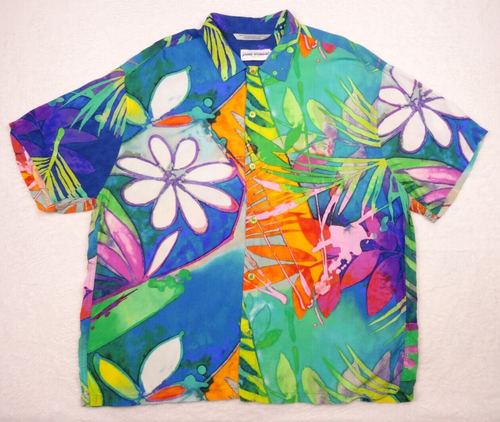 Jams World Mens Shirt Size XL Multicolor Floral Button Up Japanese Rayon Pocket