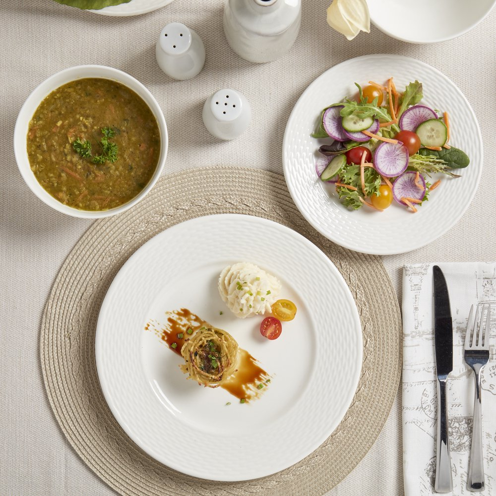 12 Piece Dubai Embossed Porcelain White Dinnerware Set of Plates