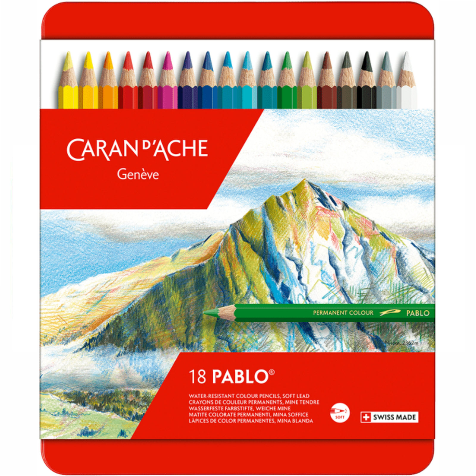 Caran d’Ache Pablo Artists Colour Pencils Set 18 Assorted Tin