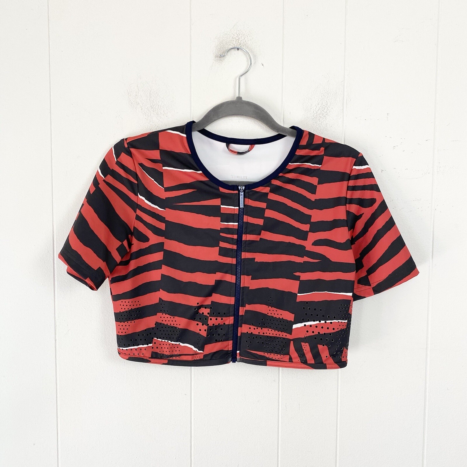 Adidas by Stella McCartney Zebra Print Front Zip Active-Wear Top 17.5”-19” PTP