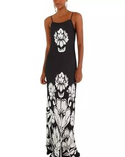 Farm Rio Arabesque Maxi Slip Dress – Size L – Black & White Floral – NWT – $230