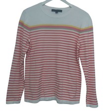 Tommy Hilfiger Womens White Striped Cotton Crew Neck Sweater Size Medium