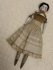 ANTIQUE CHINA HEAD DOLL CLOTH BODY WOODEN LEGS, NO FEET 8.5 - AS FOUND