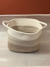 New Woven Cotton Rope Storage Basket Two-Tone Cream  Brown 13  Oval Bin Handles