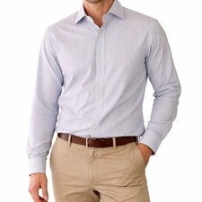 Bugatchi Uomo Striped Cotton Dress Shirt 15 32/33 Blue Luxury Corpcore Preppy