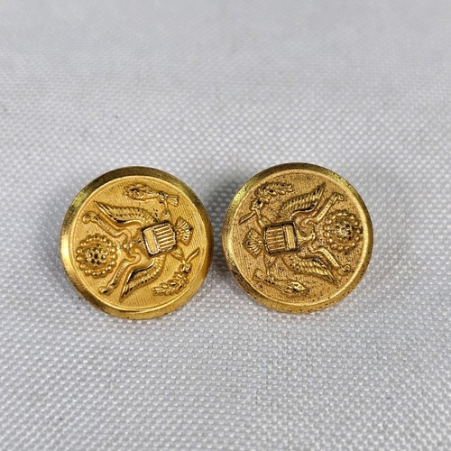 Vintage Waterbury Button Co US Military Eagle Crest Brass Buttons Gold Tone 2pc
