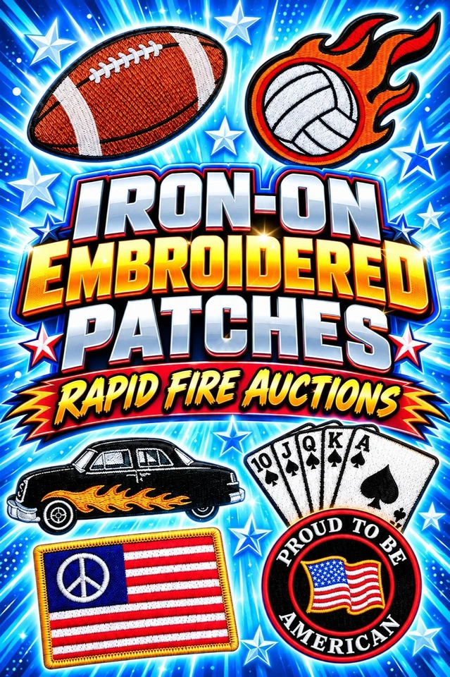 IRON-ON PATCHES - EXCLUSIVE ORIGINAL DESIGNS - RAPID FIRE AUCTIONS!