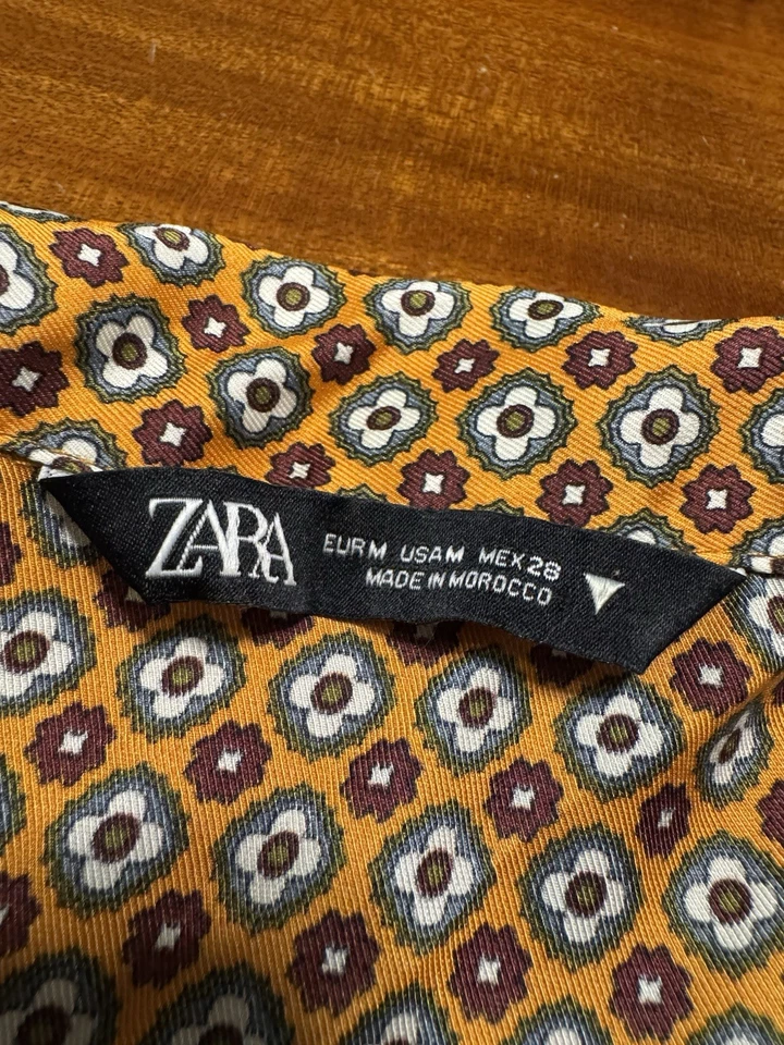 ZARA Mujer Naranja Efecto Satén Abotonado Manga Corta Túnica Camisa Alta-Baja Talla M Foto 4 de 4