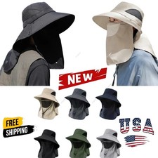 Fishing Hat UV Sun Protection Wide Brim Hat w/ Face Cover Neck Flap Unisex