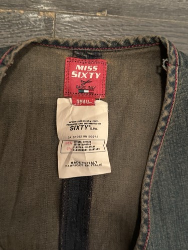 Robe vintage rare Y2K Miss Sixty bleu foncé denim col V ajusté décor fleurs taille S - Photo 5/15