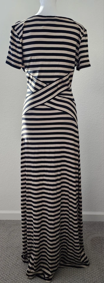 NWT BEIGE BY ECI NEW YORK BLACK & BEIGE STRIPE STRETCH MAXI DRESS SIZE M - Image 3 of 4