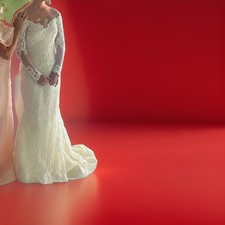 Wedding Gown Silk Off the Shoulder White Lace  Delicate Beading Train