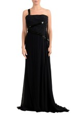 Versace Women's Black Silk Embellished Maxi Evening Dress US XL IT 46