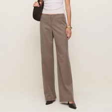 NWT Reformation Vida Low Rise Pant 10 Petite Straight Leg Cremini Stripe Tan
