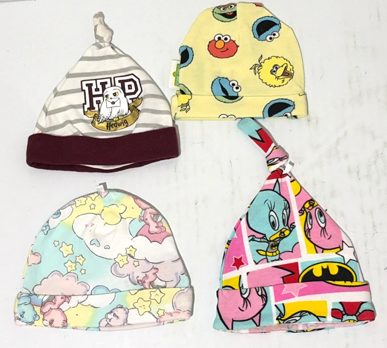 Harry Potter + Sesame Street + Care Bears + WB100YRS Newborn Baby Beanies - NWOT