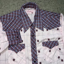 Vtg Wrangler Pearl Snap Shirt Polyester 60s Disco Western Cowboy 15 1/2- 32