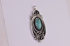 Native American Sterling Silver 42mm x 21mm Blue Turquoise 10g 925 Pendant