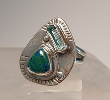 Artisan Sterling Silver Ring Aquamarine Cryst...