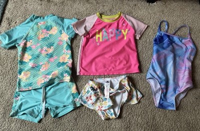Lot Of 3 Bathing Suits Girls Size 4T Moana And Misc Water Shirt Pink Bikini