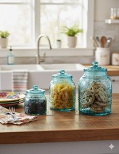 The Pioneer Woman "CASSIE" Canister Set ~ Embossed Teal  ~ NEVER USED