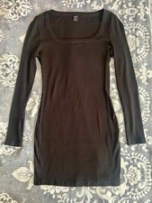 SHEIN Tight-Fitting Ribbed Black Long-Sleeved Mini Dress – Women's Size Small
