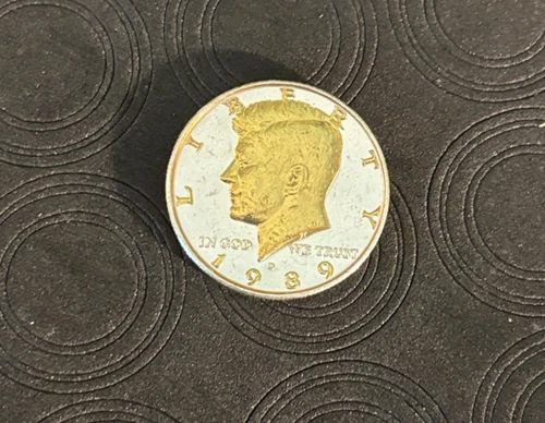 DANBURY MINT,    1989-D KENNEDY HALF DOLLAR, GOLD AND SILVER PLATED