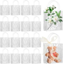 50pcs Clear Gift Bags w/ Handles, Small Plastic Clear Bags with Champagne Ribbon
