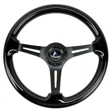14inch Universal Black Classic Wood Grain Steering Wheel Aluminum Wood-12
