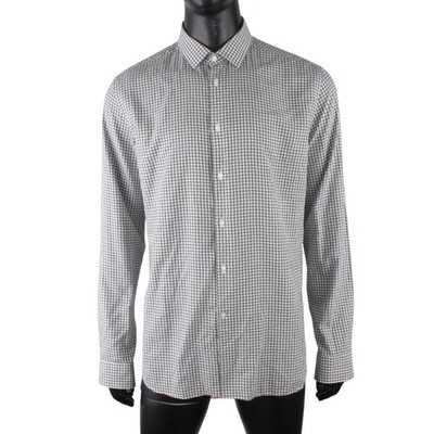 Corneliani CC Collection Mens Shirt 16.5 42 Grey Gingham Check Brushed Cotton