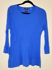 J'Envie Cobalt Blue Ribbed Knit Sweater L 3/4 Sleeve Crewneck Pullover