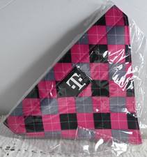 T-Mobile dog bandana collar in pink, black, and gray plaid Clip collar and ring
