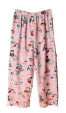 Nick  Nora Pajama Pants Girls Large 10/12 Pink Kitten Days Of Week Lounge   