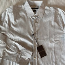 Gucci Men’s White And Black Stripes Dress LS Shirt. Size 16.5 x 33. NWT