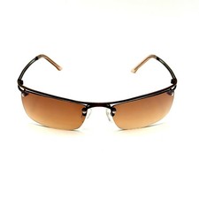 Fashion Rimless Oval Sunglasses Brown Metal Frame Gradient Lens 90's Y2k Style