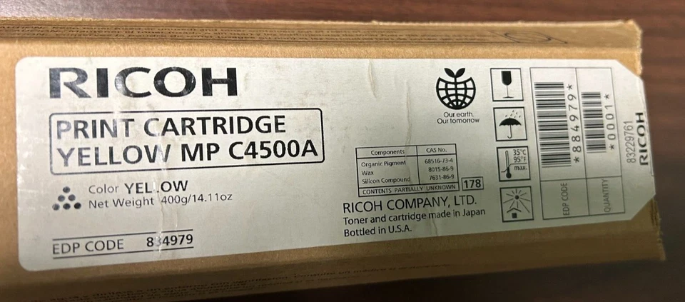 Cartucho de tóner amarillo Ricoh 884979 C4500A genuino Foto 2 de 2
