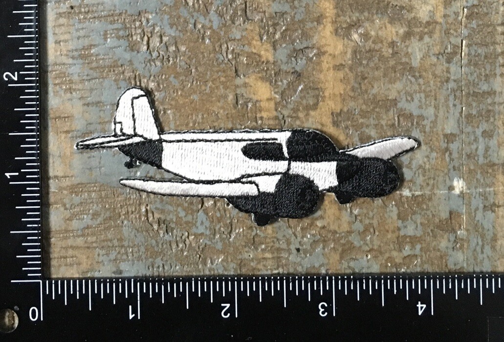 Vintage Aircraft Aviation Plane Silver Black Embroidered Iron-On Patch