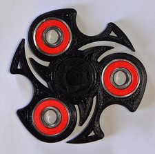 BLACK NINJA Fidget 3D Printed Hand Spinner With Red Steel Bearings MADE IN USA !