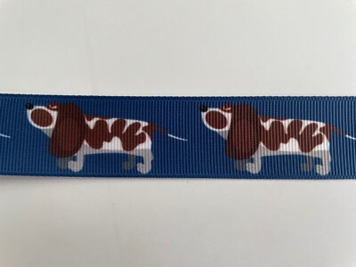 Brown dog floppy ears on blue Grosgrain ribbon BTY  7/8''