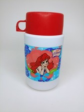 Vintage 1990 Disney The Little Mermaid Ariel Thermos Cup w/ Stopper White/Red