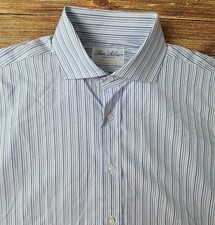 Ben Silver Men's Button Front French Cuff Dress Shirt Sz 16-34 Blue Striped