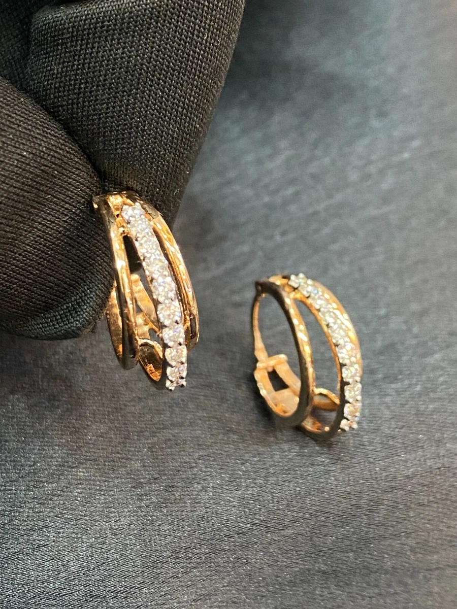 Orecchini Borchie In Argento 925 Con Diamanti Simulati - Oro Giallo E Rosa - 2 Ct, Vintage - Foto 3